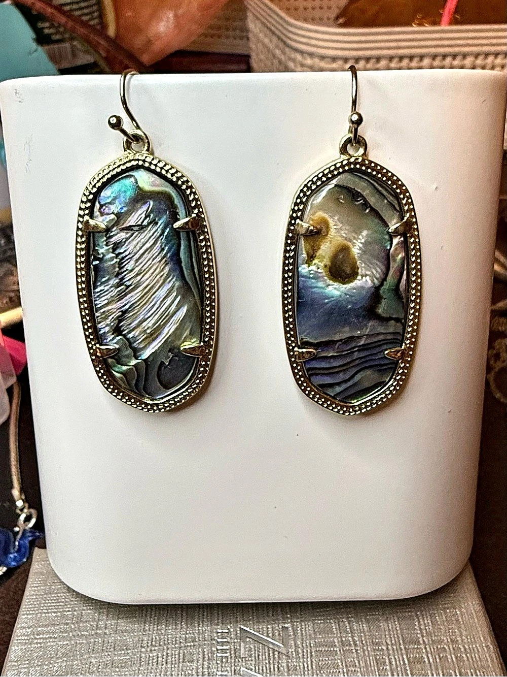 Kendra Scott Elle Gold Drop Earrings Abalone Oval Drop Earrings in Gold & Blue